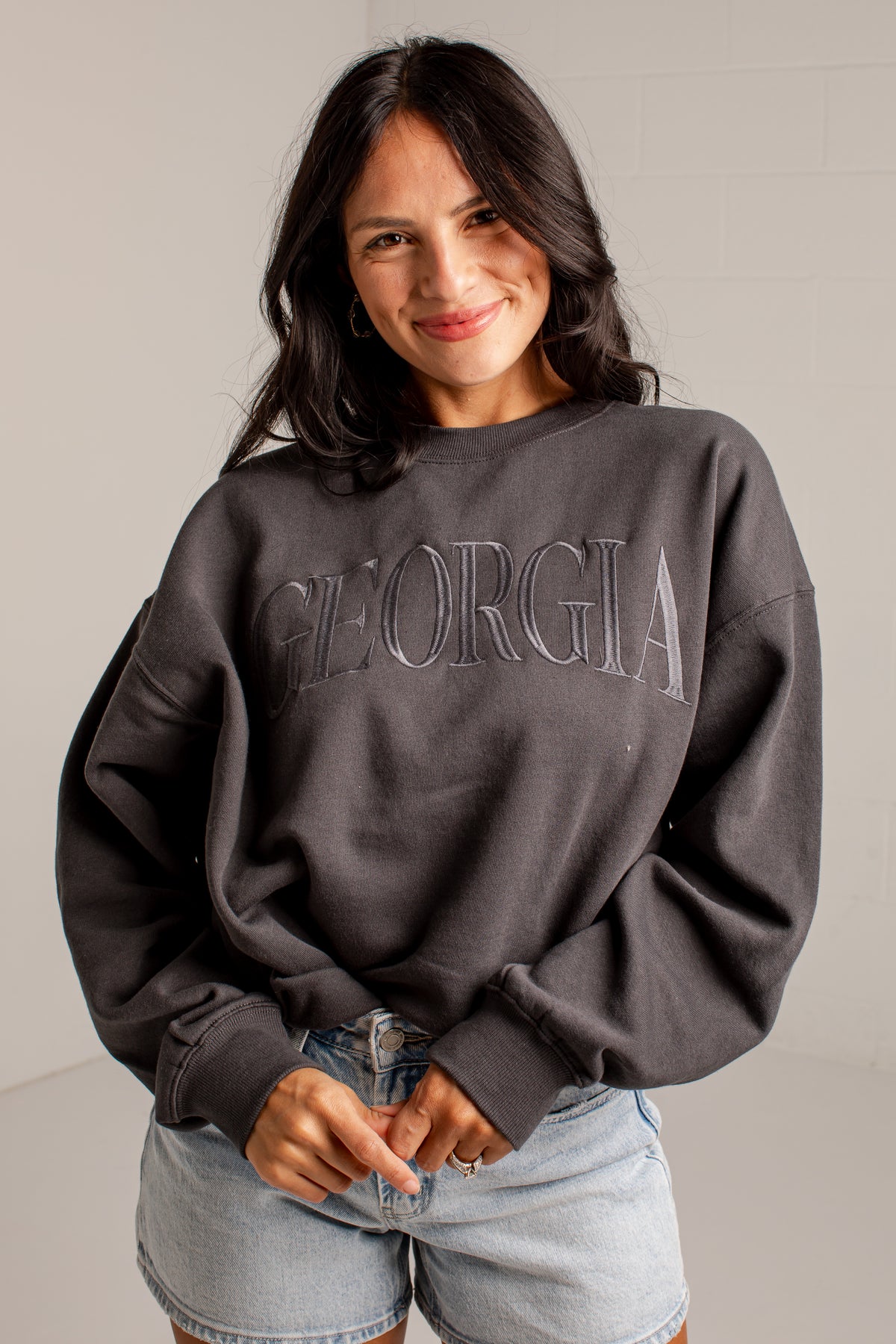 Georgia Tonal Charcoal Embroidered Sweatshirt