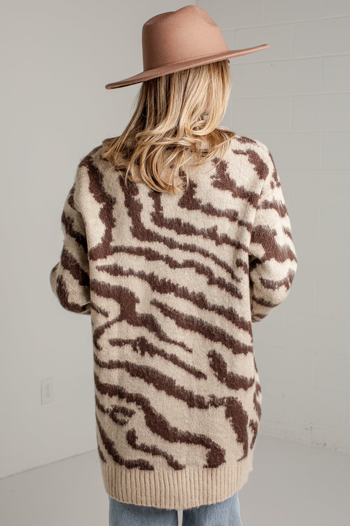 Untamed Taupe Zebra Print Oversized Knit Cardigan