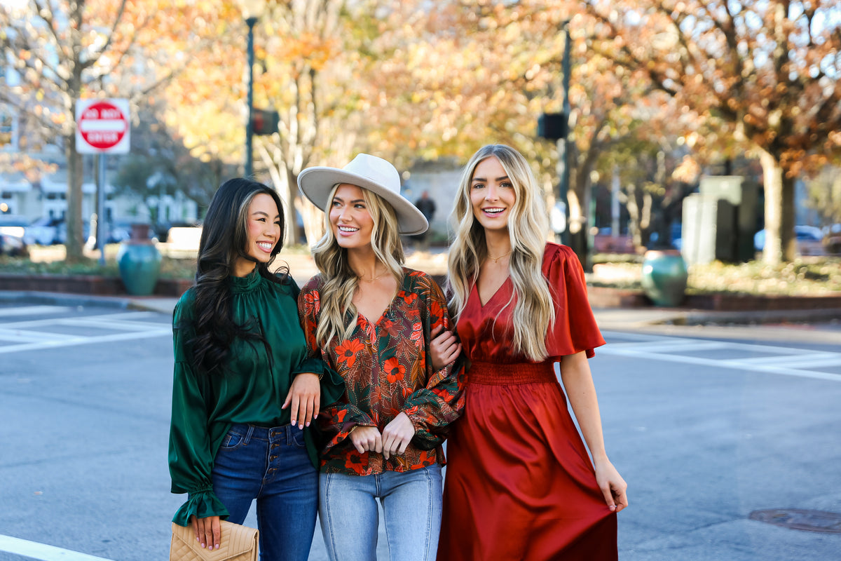 models wearing cute holiday party outfits