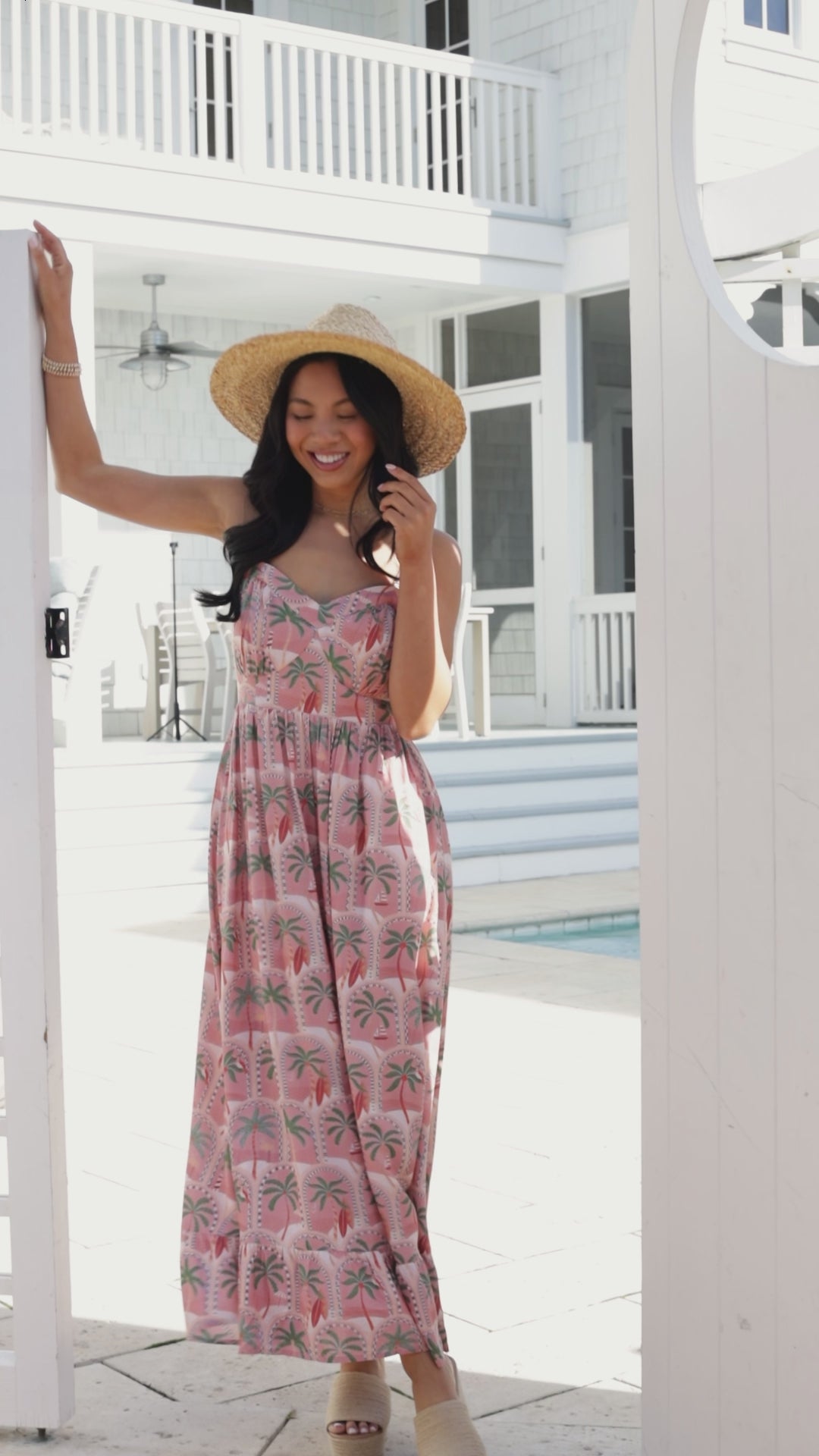 FINAL SALE - Sunset Palm Coral Print Midi Dress