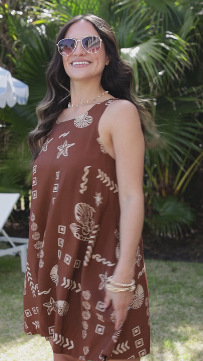 Seashell Escape Brown Printed Mini Dress