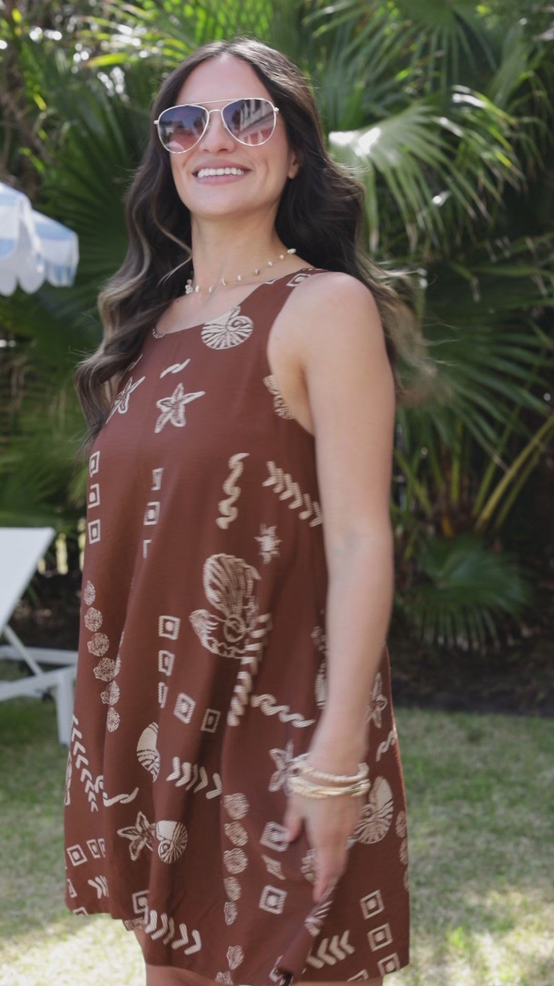 Seashell Escape Brown Printed Mini Dress