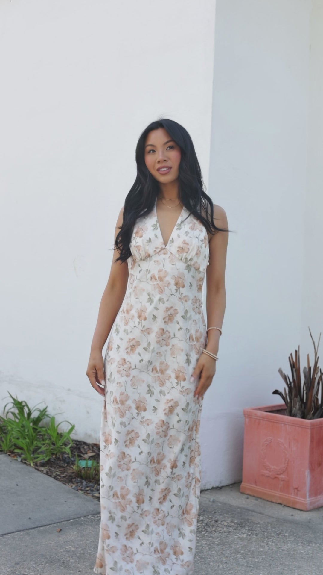 Blush Petals Cream Floral Halter Maxi Dress