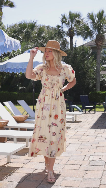 Postcard Dreams Light Yellow Printed Midi Dress