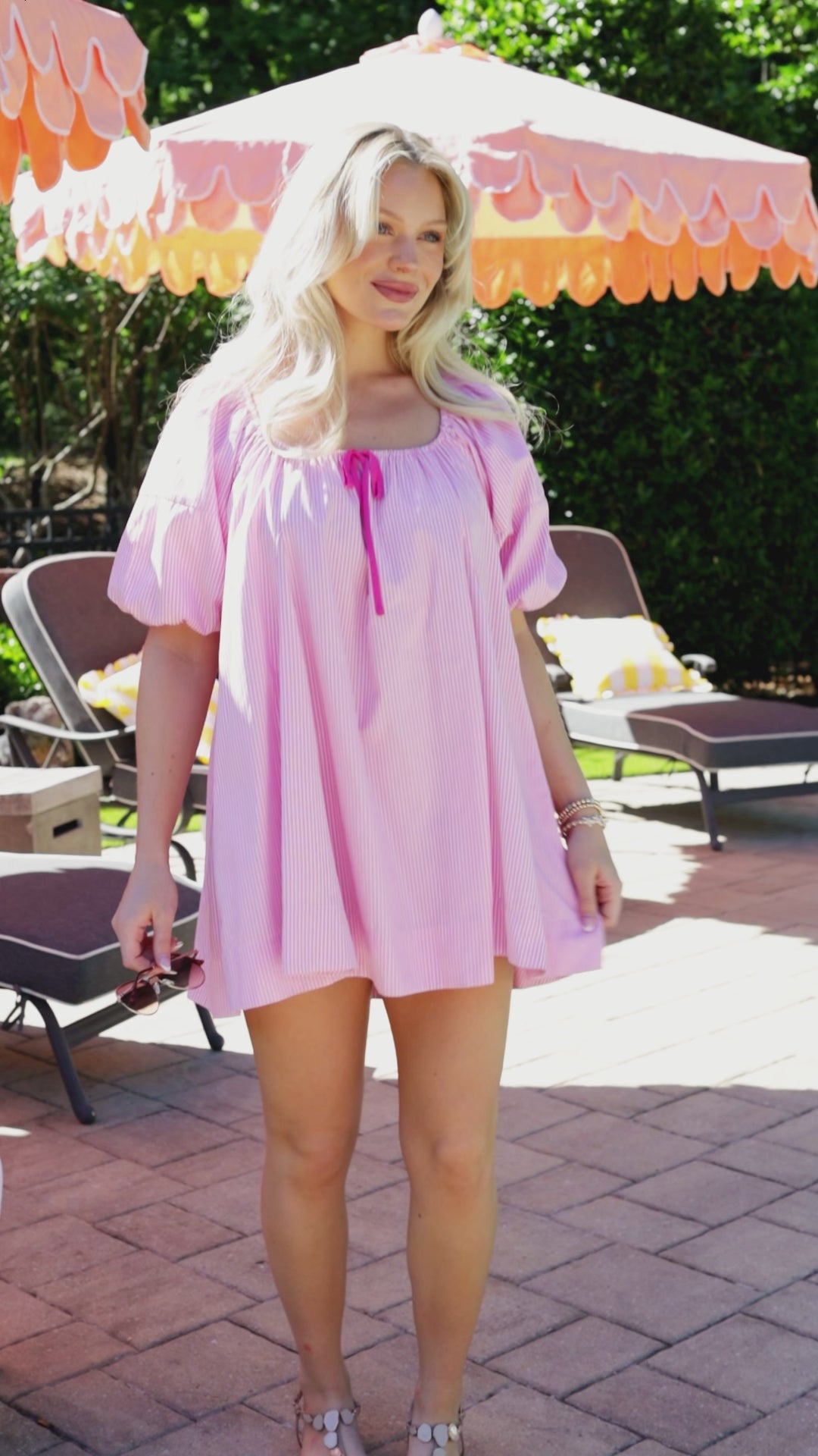 All The Charm Pink Stripe Puff Sleeve Mini Dress