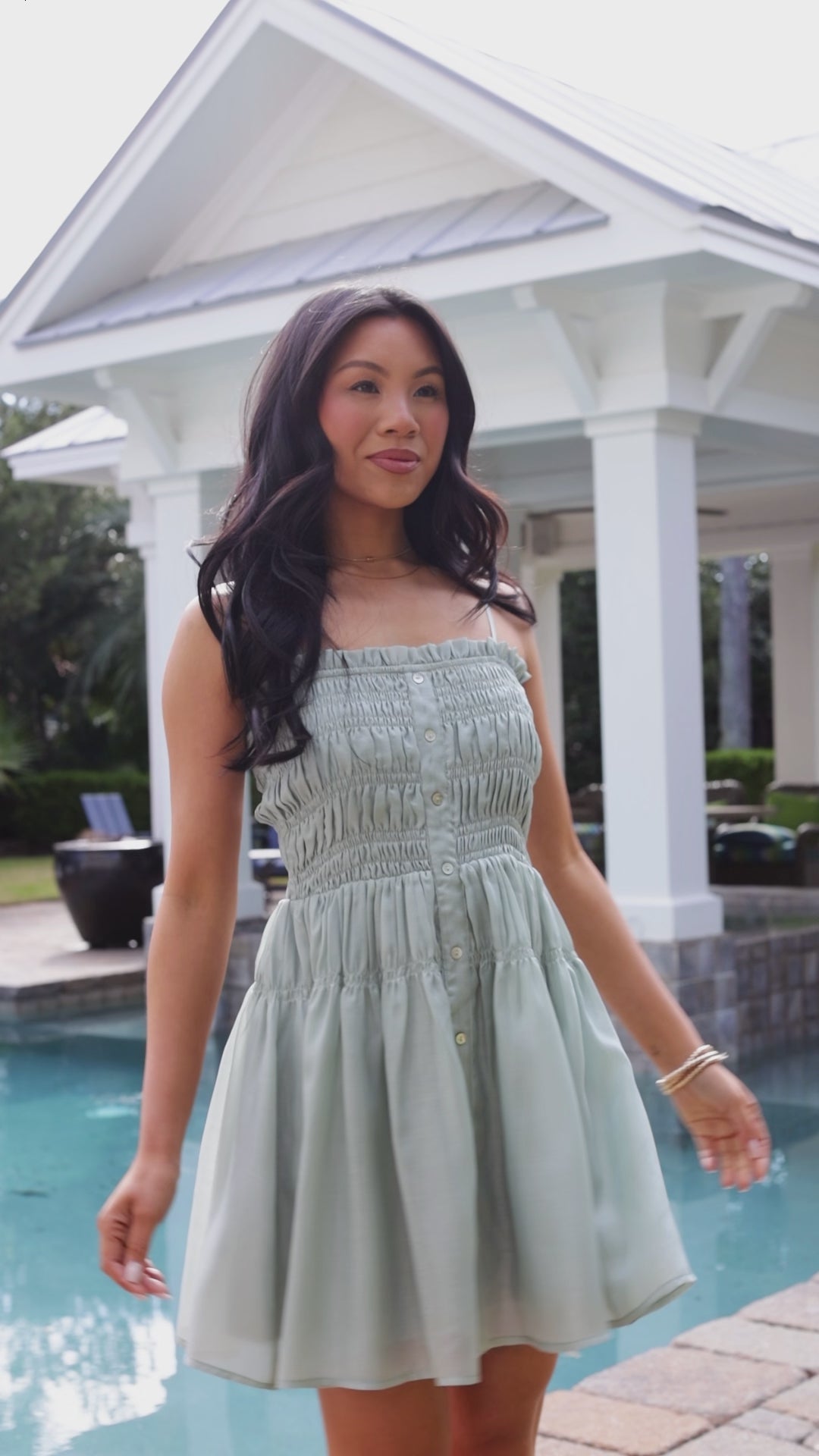 Sagewater Smocked Button Front Mini Dress
