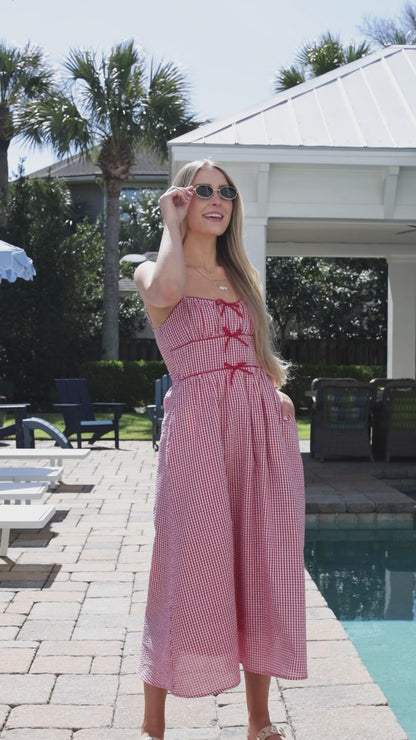 Southern Belle Red Gingham Maxi Dress