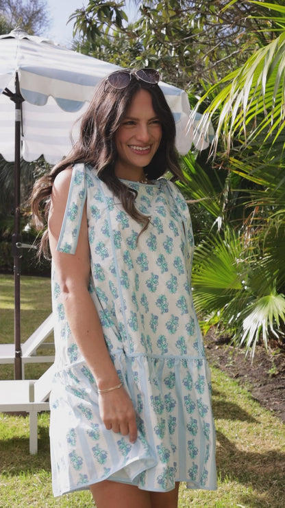 Coastal Bloom Light Blue Floral Mini Dress