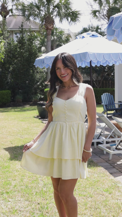 Lemon Picnic Yellow Gingham Tiered Mini Dress