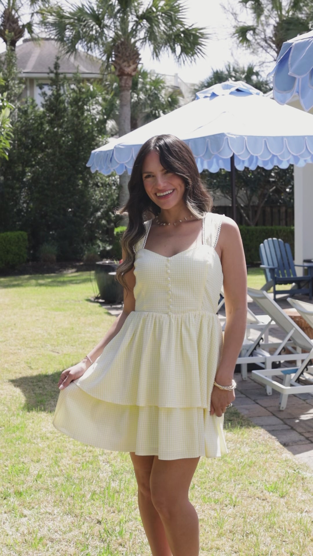 Lemon Picnic Yellow Gingham Tiered Mini Dress