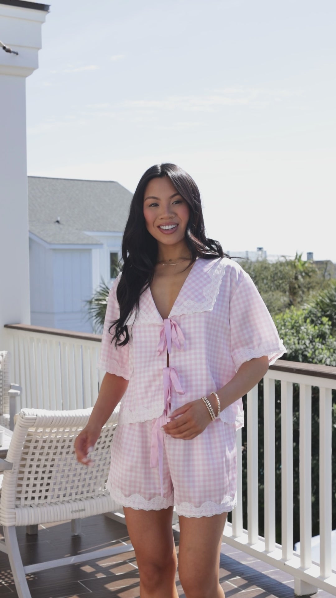 Cozy Girl Gingham Tie-Front Pajama Top