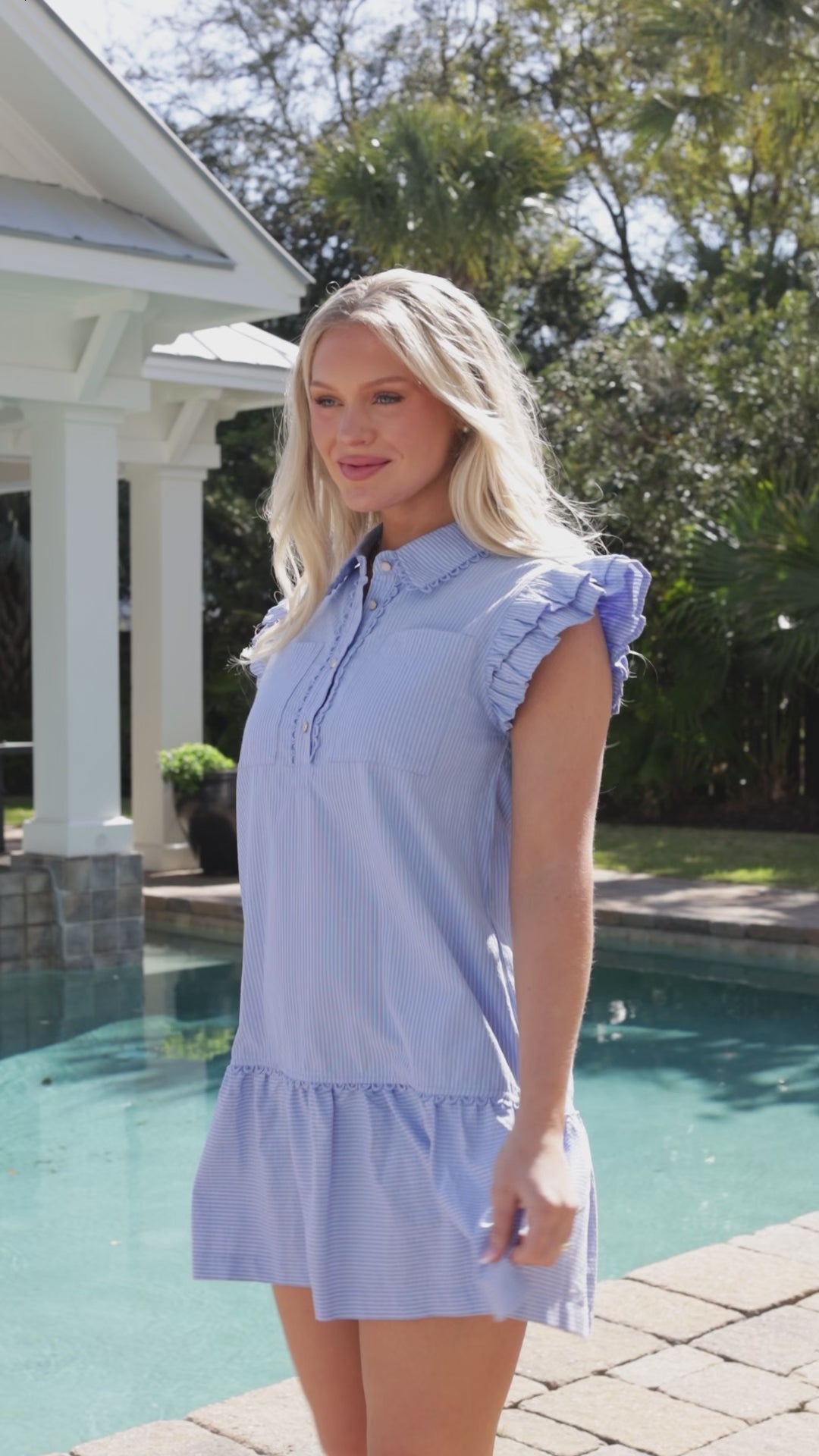 Coastal Mornings Blue Striped Mini Dress