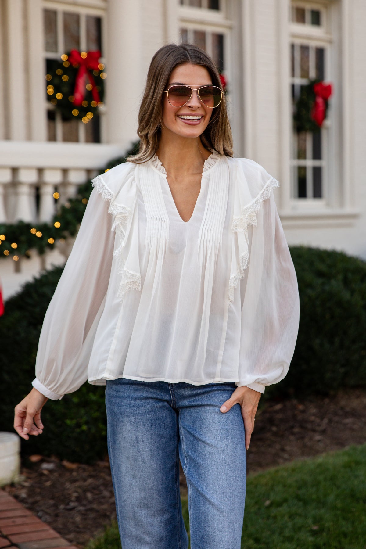 FINAL SALE - White Christmas Ivory Blouse