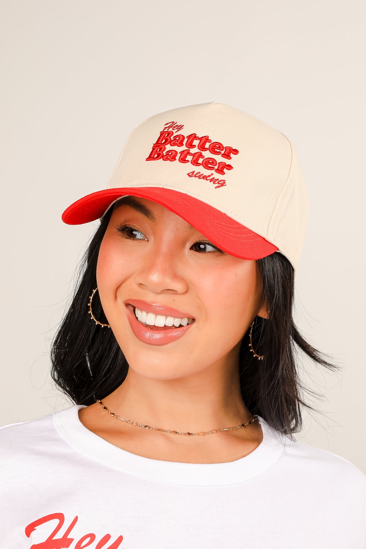 Red Hey Batter Batter Swing Embroidered Hat