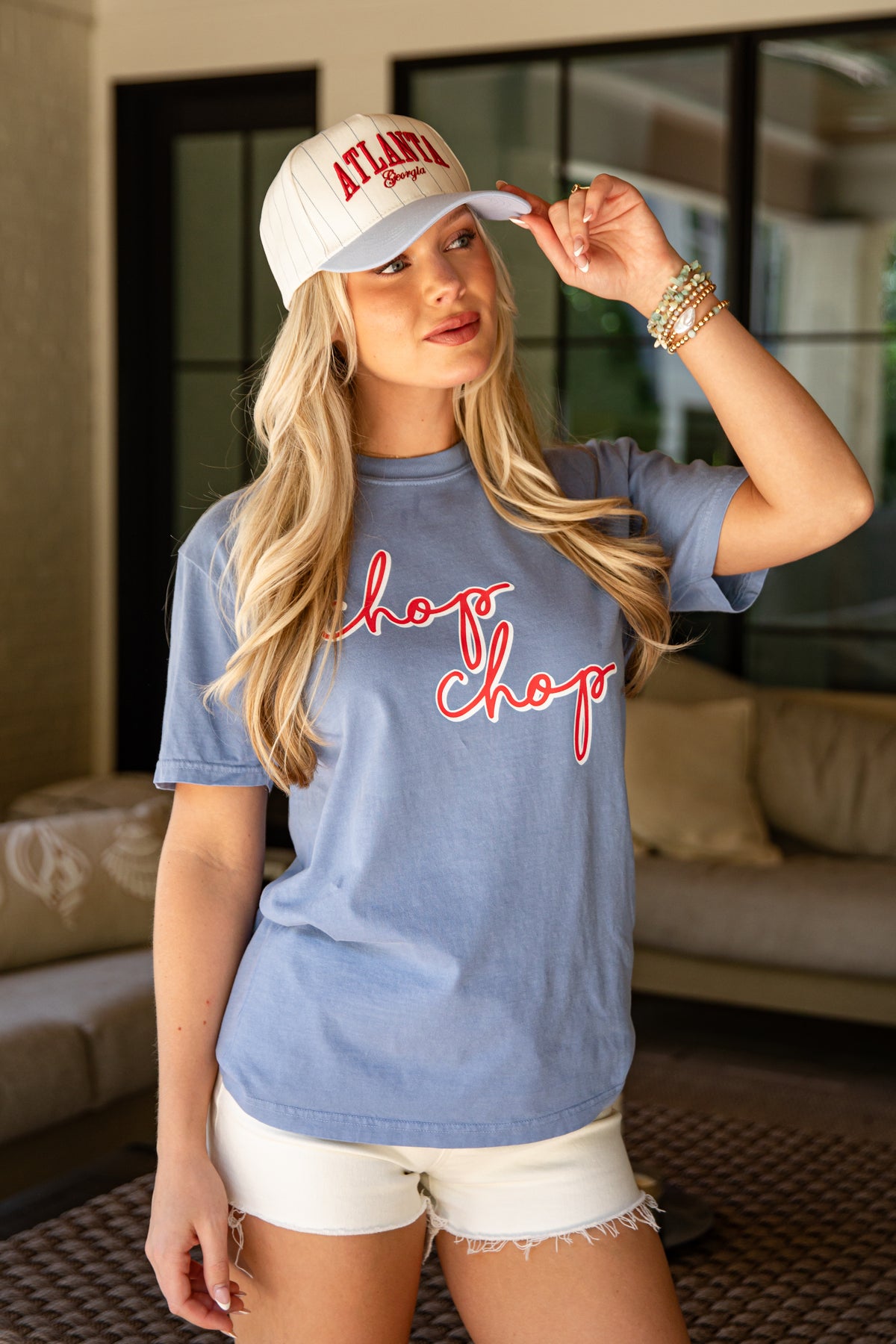 Woman wearing a blue &