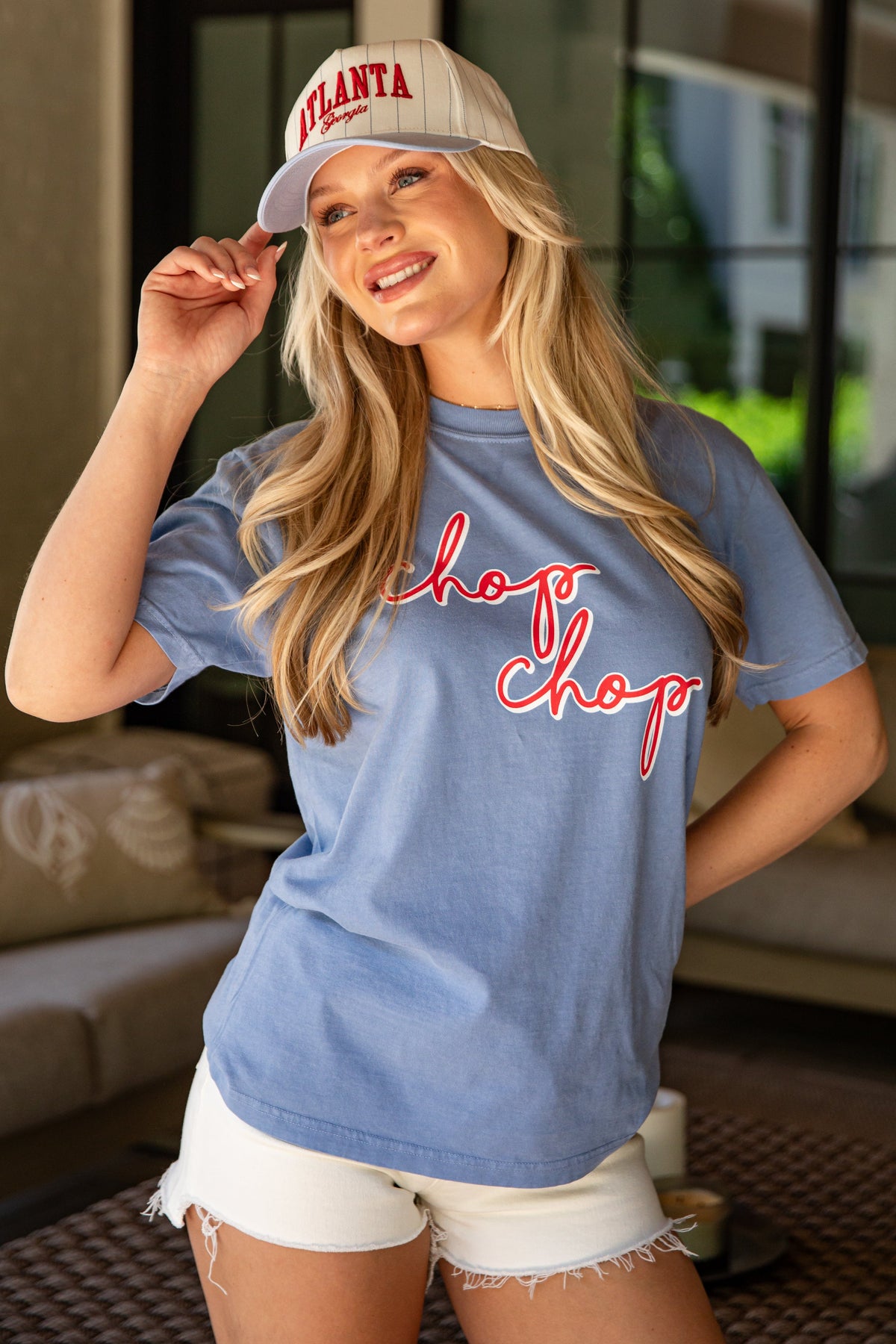 Woman wearing a blue &