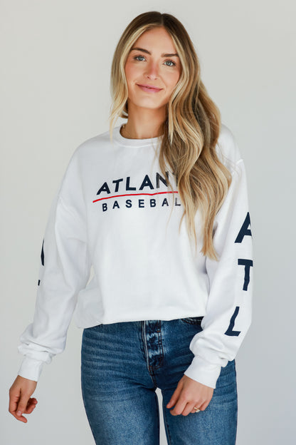 White Atlanta Baseball Sweatshirt front view