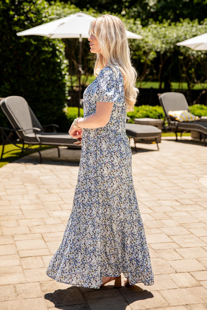 FINAL SALE - Porcelain Petals Blue Floral Maxi Dress