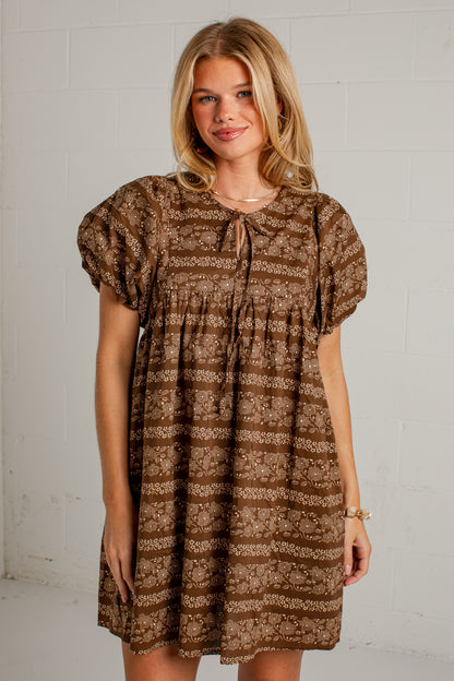 Apple Blossom Brown Floral Mini Dress