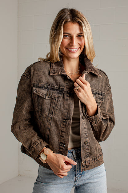 Offbeat Charm Brown Corduroy Washed Jacket