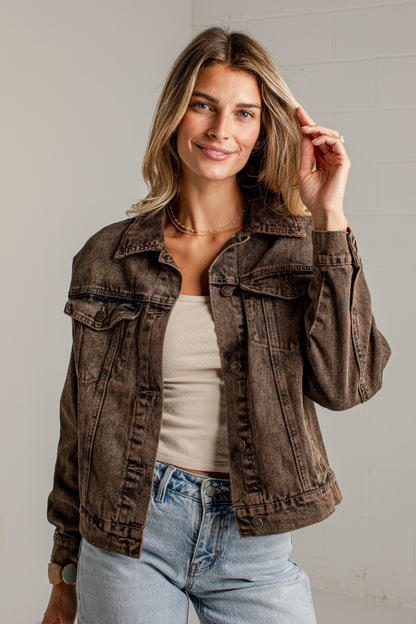 Offbeat Charm Brown Corduroy Washed Jacket