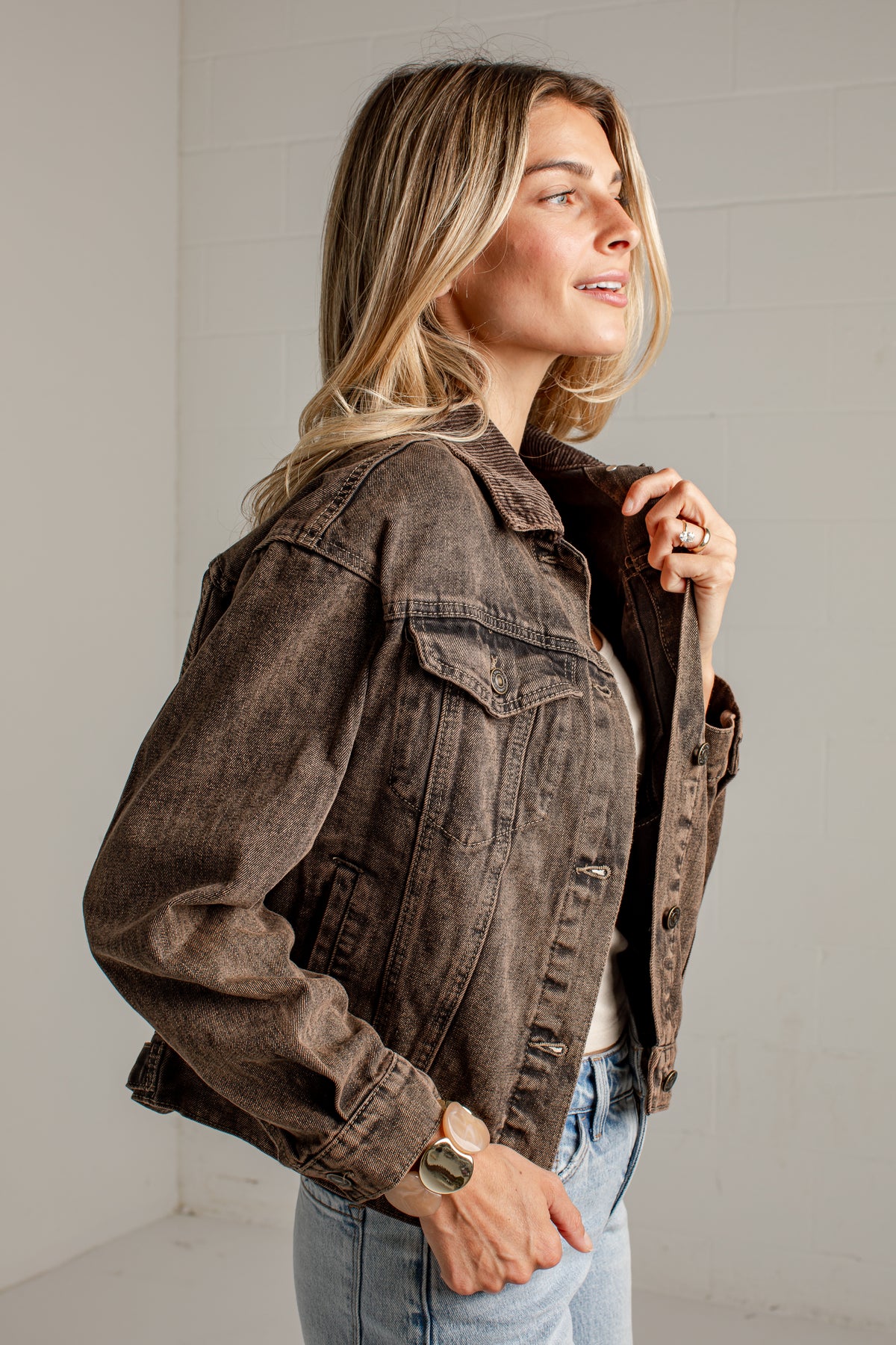 Offbeat Charm Brown Corduroy Washed Jacket