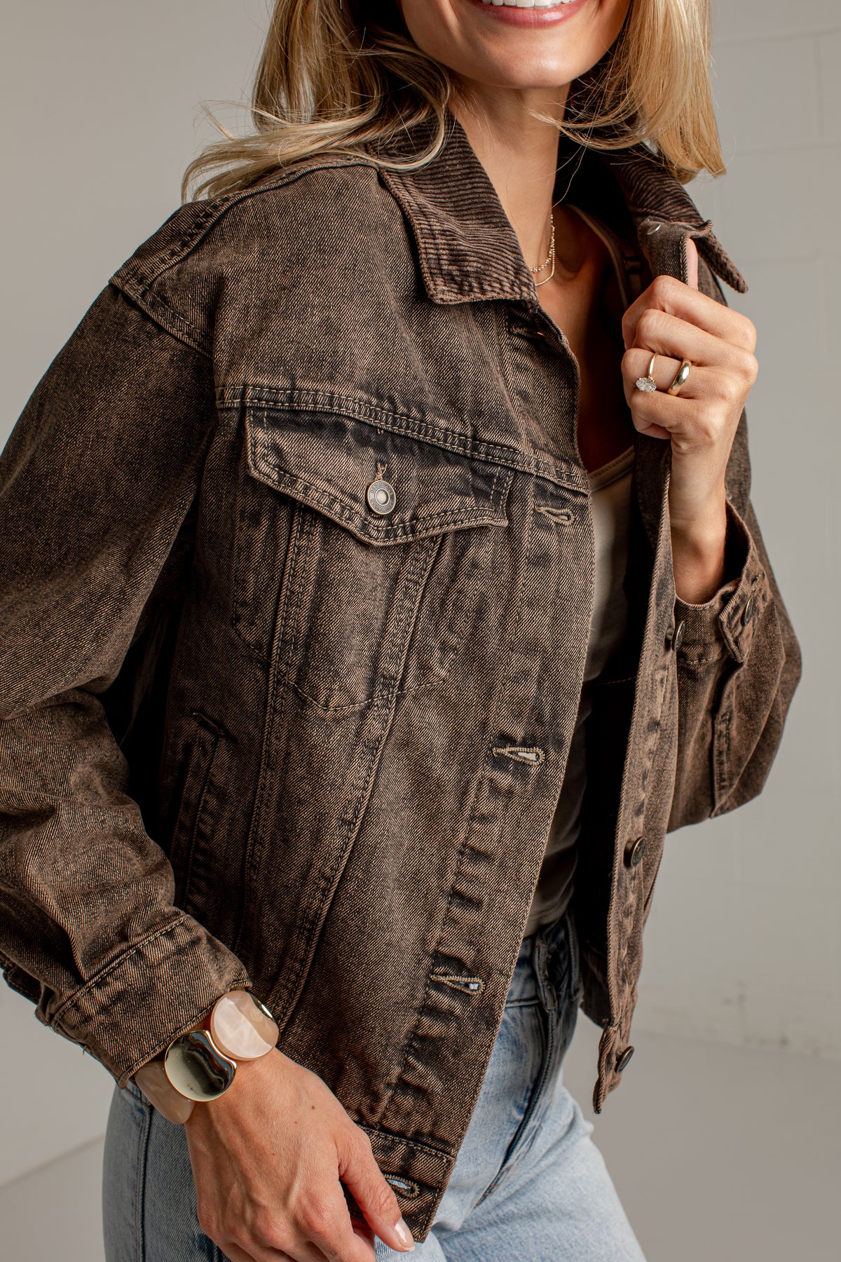 Offbeat Charm Brown Corduroy Washed Jacket