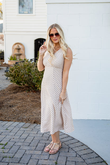 FINAL SALE - Dressed For The Day Polka Dot Cream Midi Dress