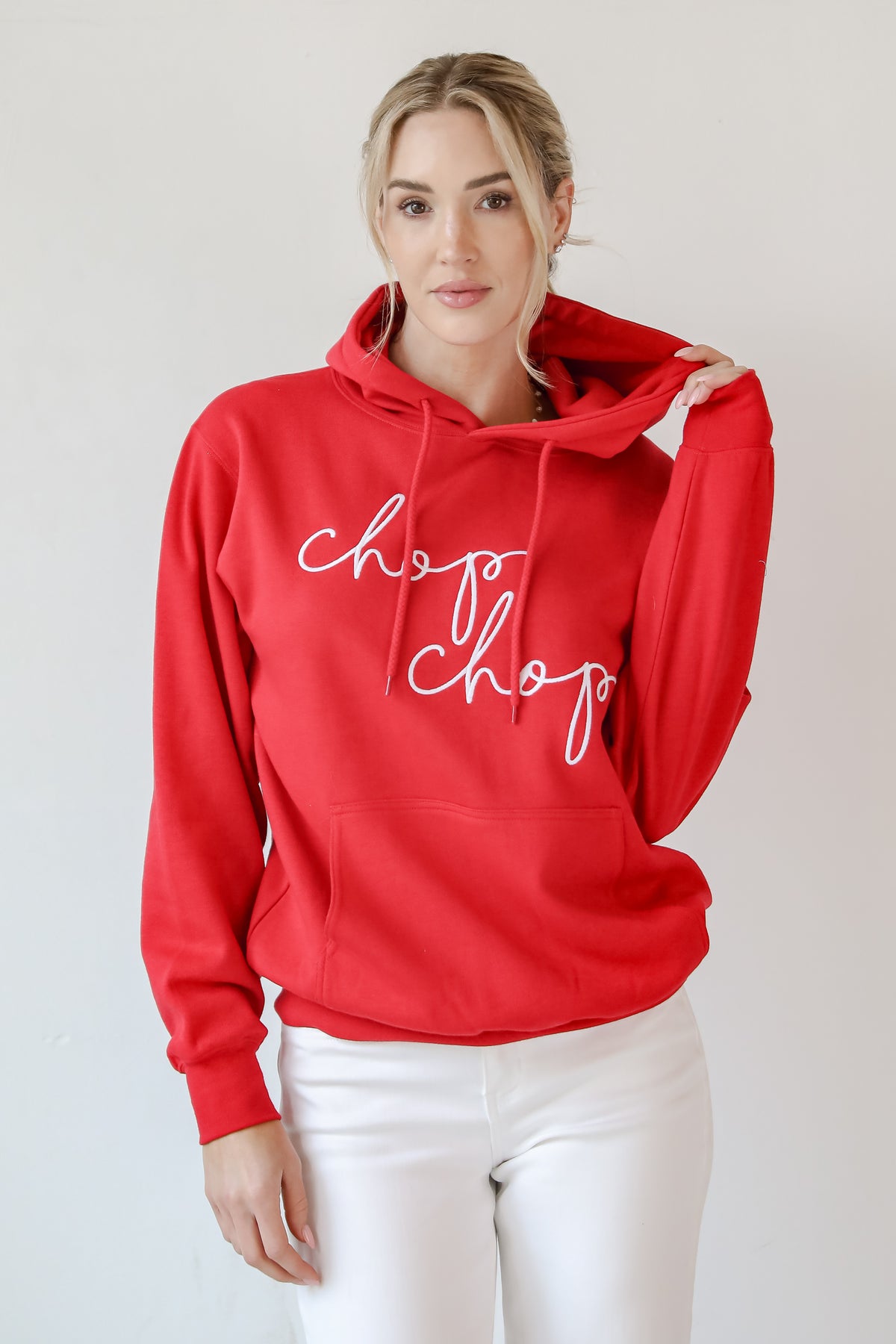 Red Chop Chop Script Embroidered Hoodie