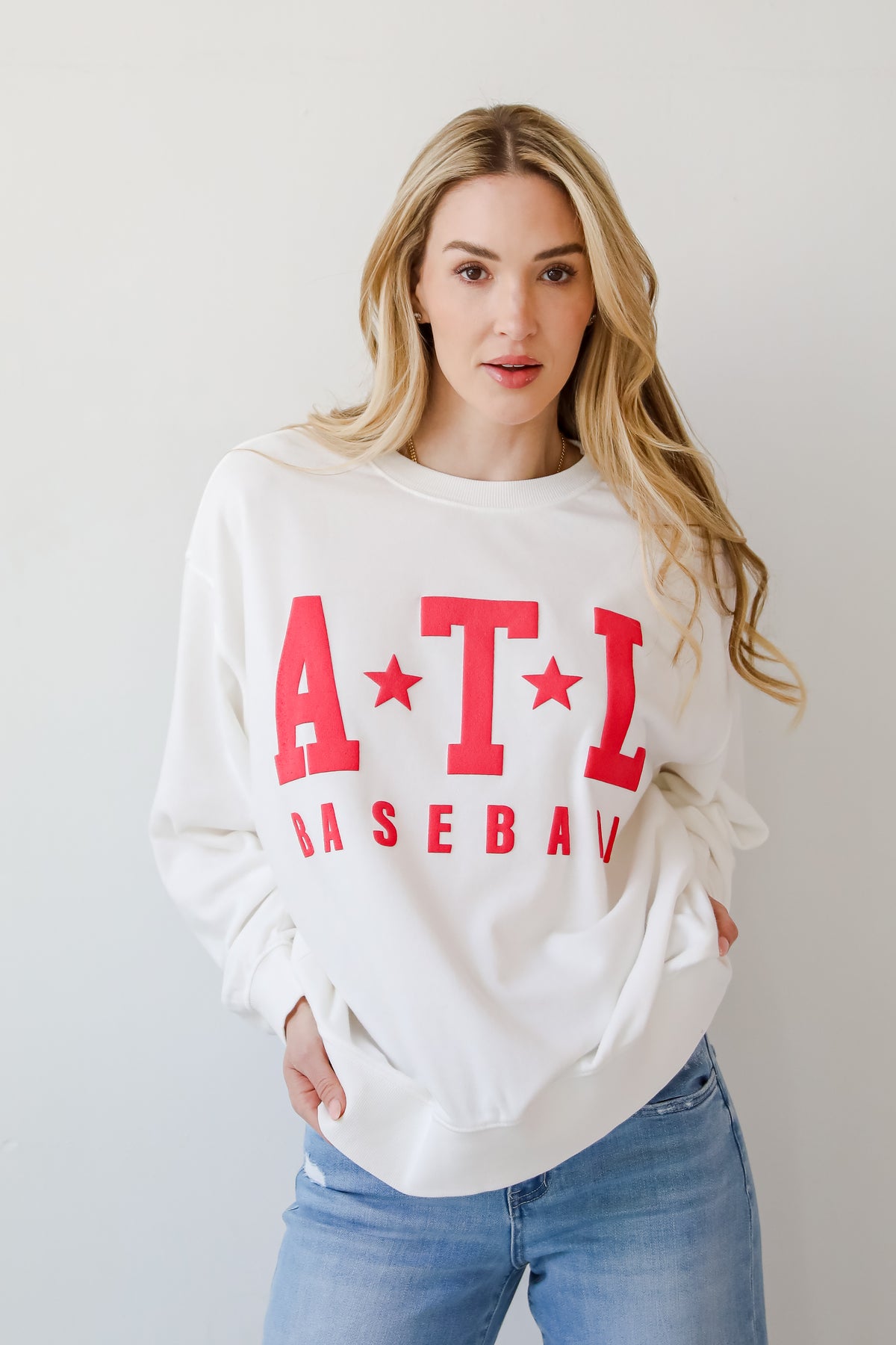 White ATL Baseball Star Sweatshirt