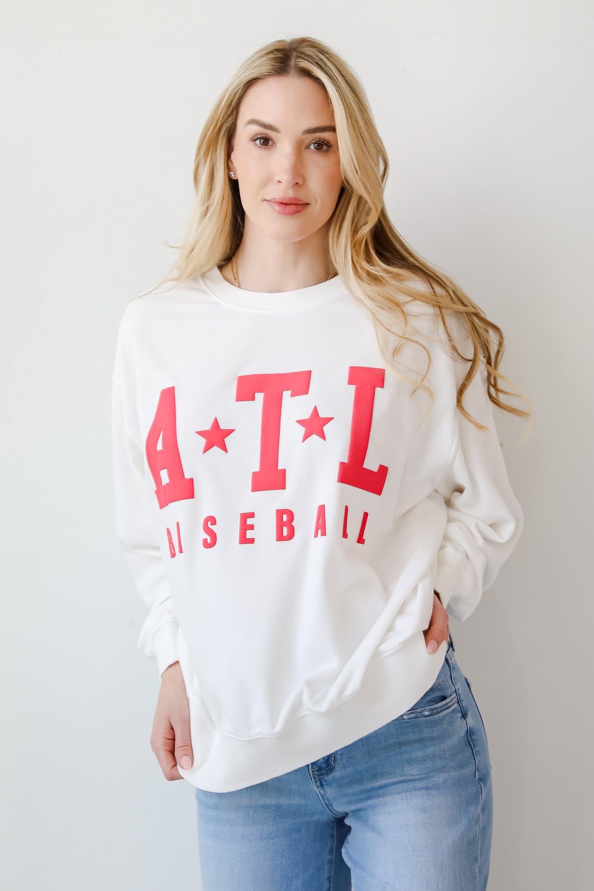 White ATL Baseball Star Sweatshirt