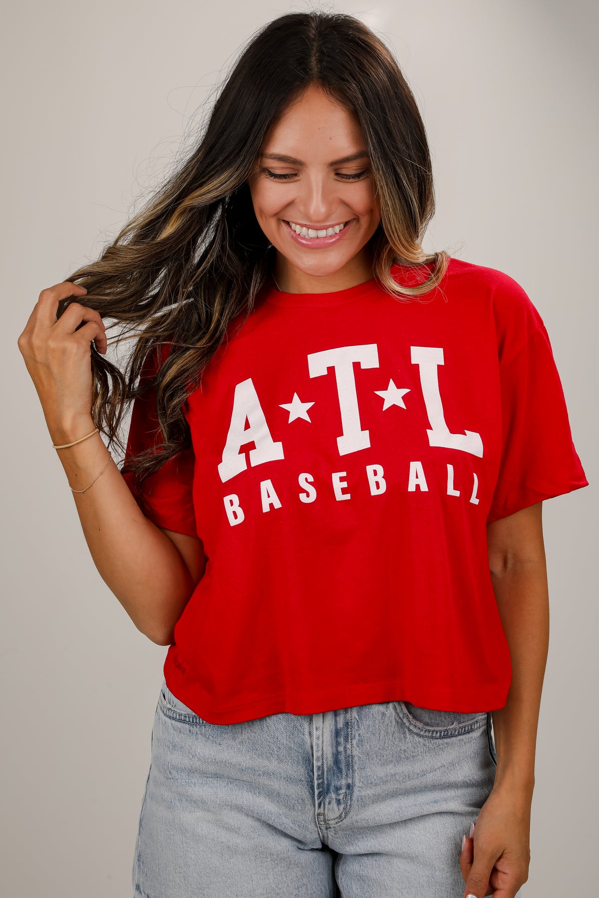 Red ATL Star Baseball Cropped Tee