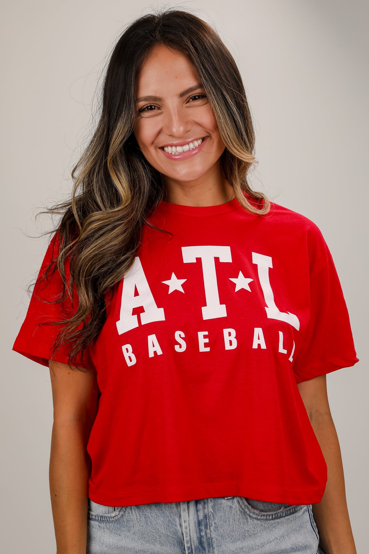 Red ATL Star Baseball Cropped Tee
