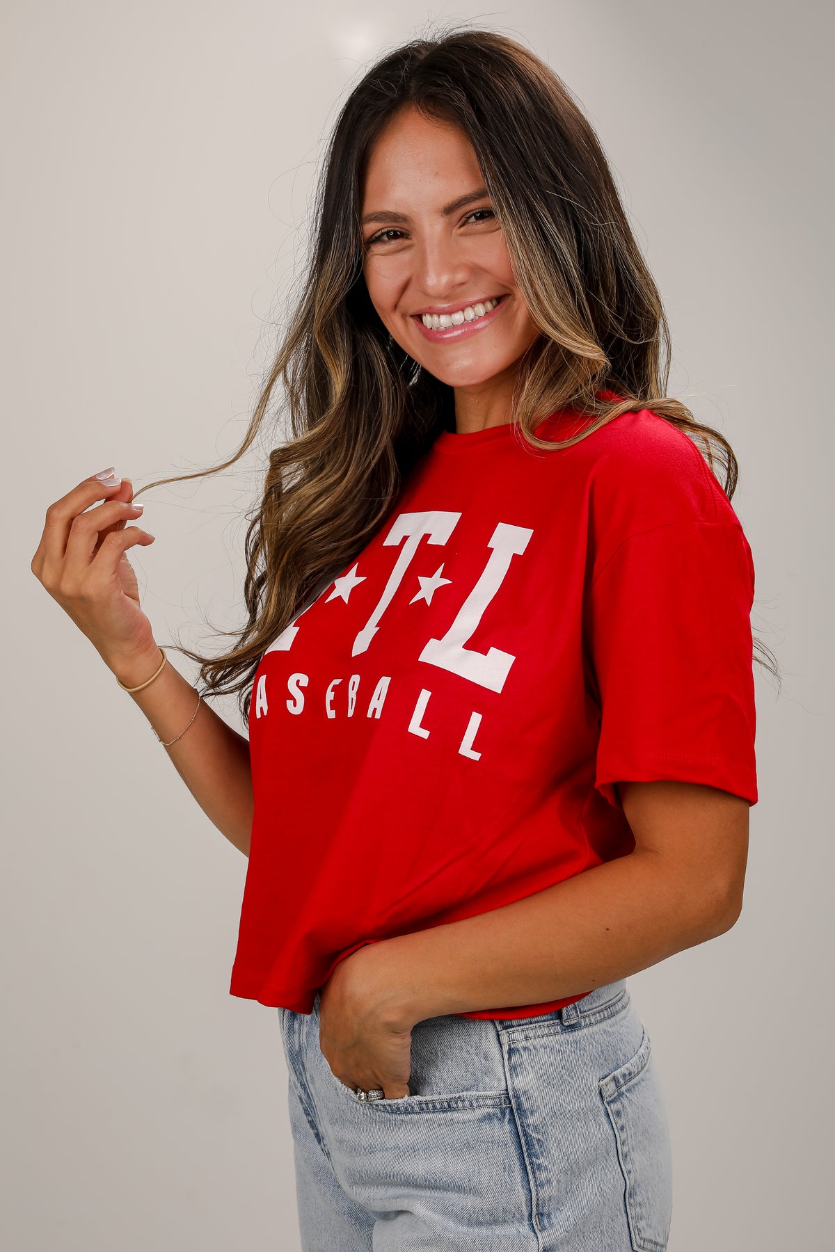 Red ATL Star Baseball Cropped Tee