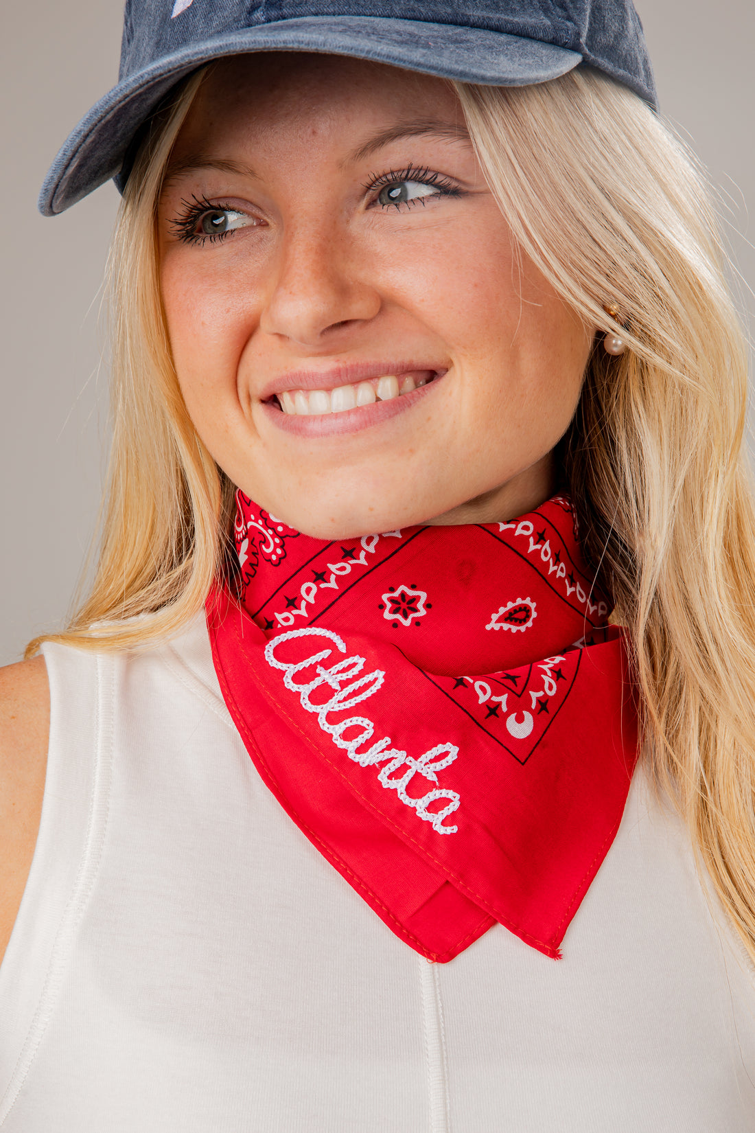 Woman wearing a red &