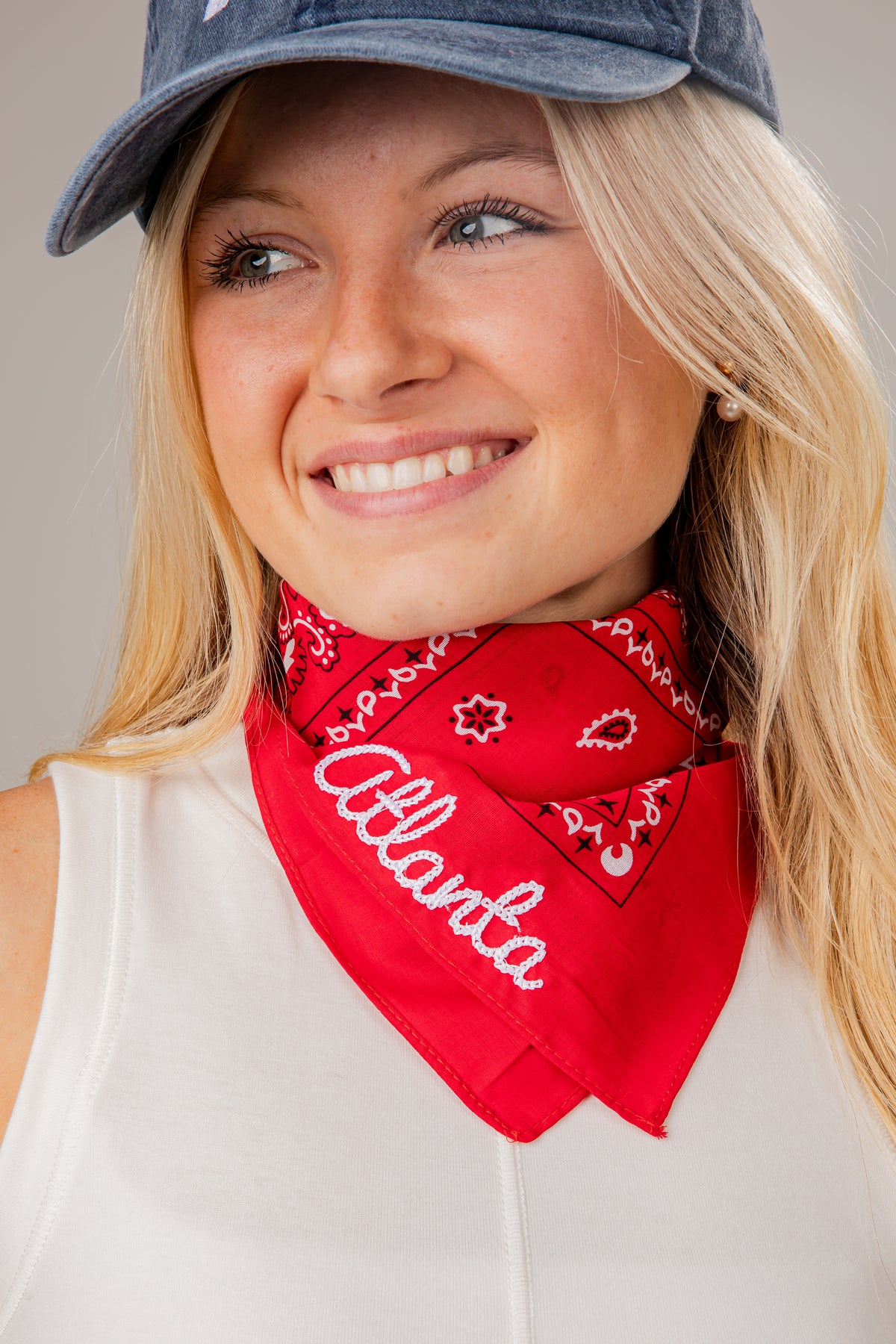 Woman wearing a red &