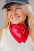 Woman wearing a red &