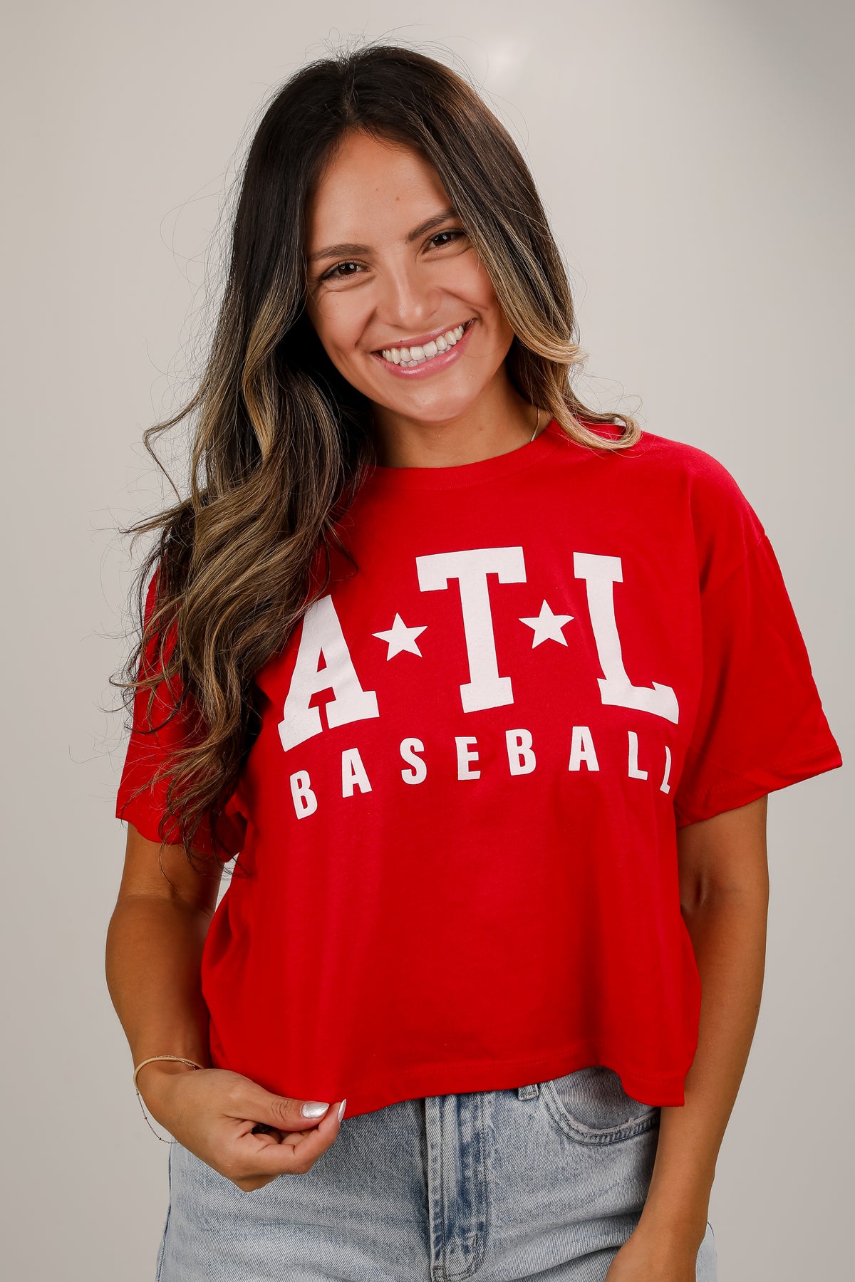 Red ATL Star Baseball Cropped Tee