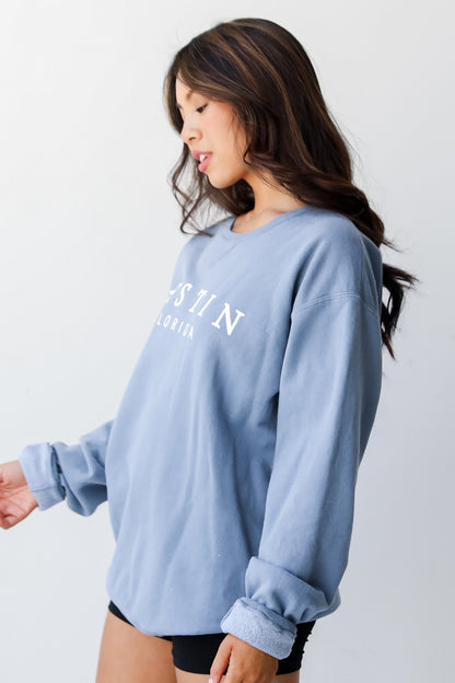 Blue Destin Florida Pullover side view