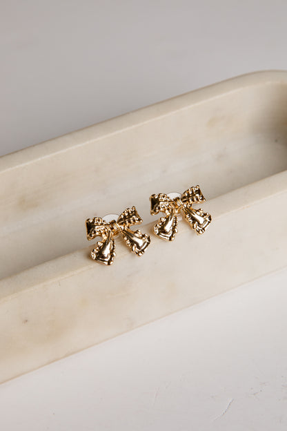 Gold bow stud earrings