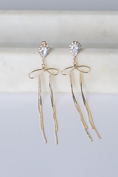 Lily Gold Rhinestone Bow Chain Drop Earrings