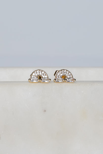 Ivy Gold Rhinestone Rainbow Stud Earrings
