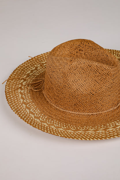 Heading Seaside Khaki Straw Fedora Wide Brim Hat