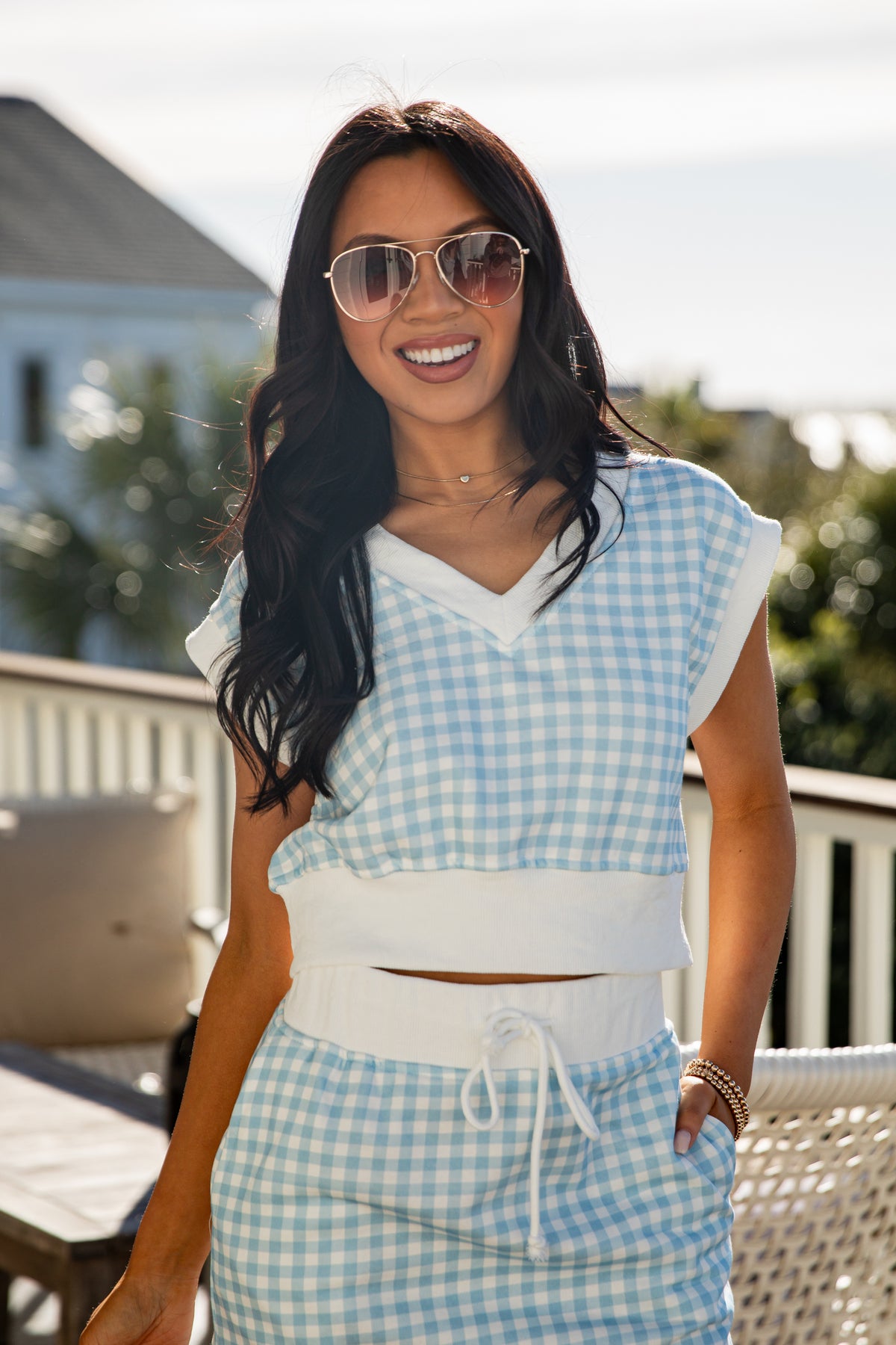 FINAL SALE - On The Move Light Blue Gingham Tank
