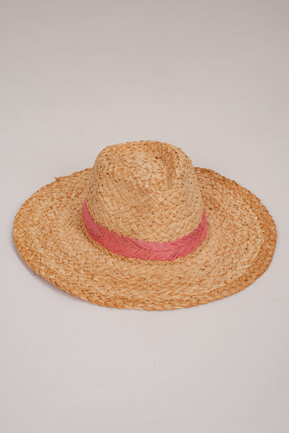 Palm Beach Pink Straw Fedora Wide Brim Hat
