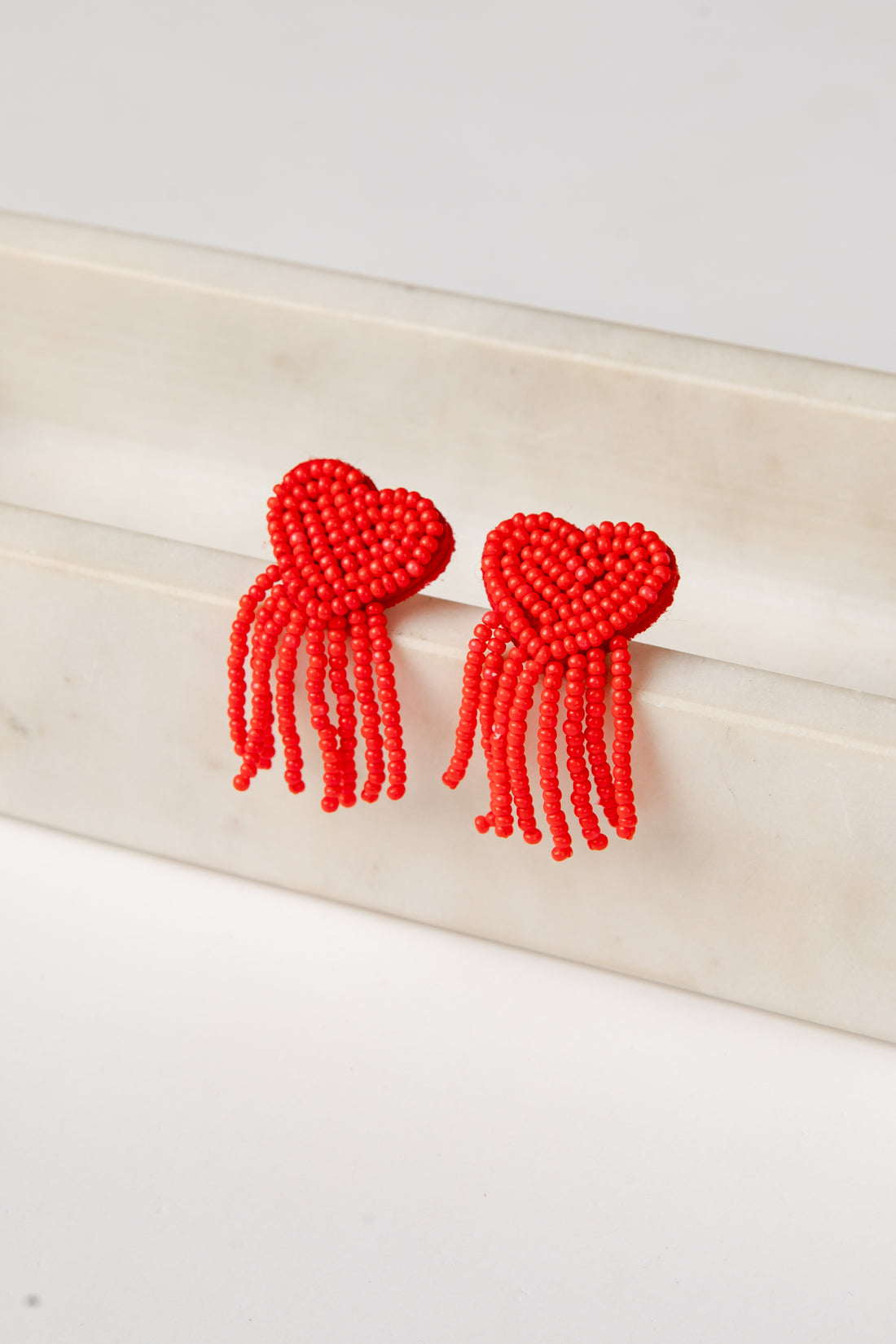 FINAL SALE - Elara Beaded Red Heart Fringe Earrings