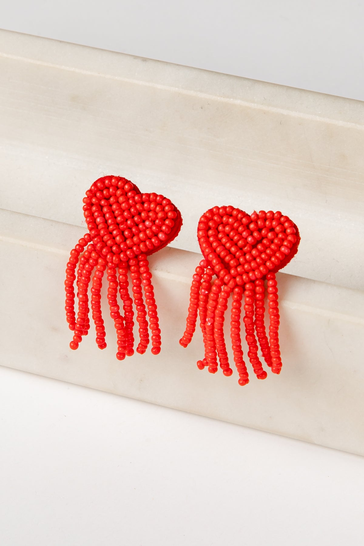 FINAL SALE - Elara Beaded Red Heart Fringe Earrings