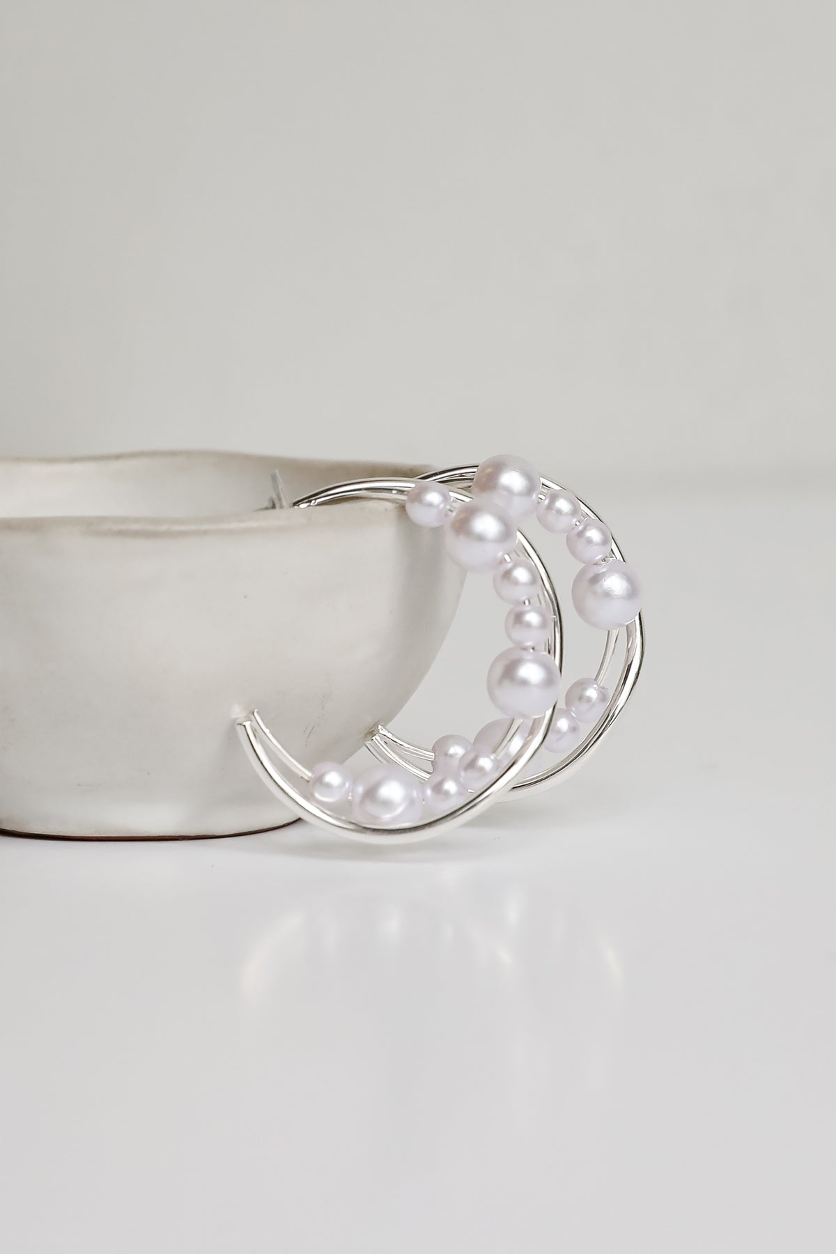 Aiden Silver Pearl Double Hoop Earrings