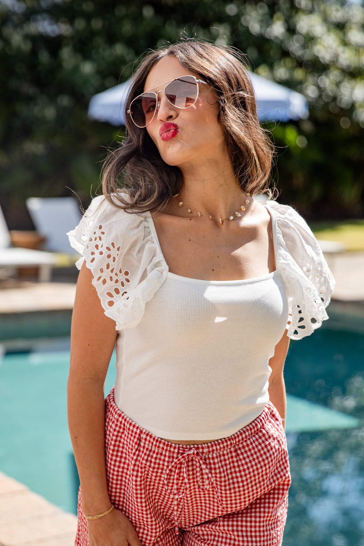 FINAL SALE - Hilltop Hour Eyelet Ruffle Blouse - DU Deal