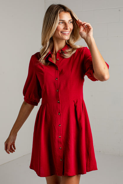 Merlot Days Button Front Wine Mini Dress